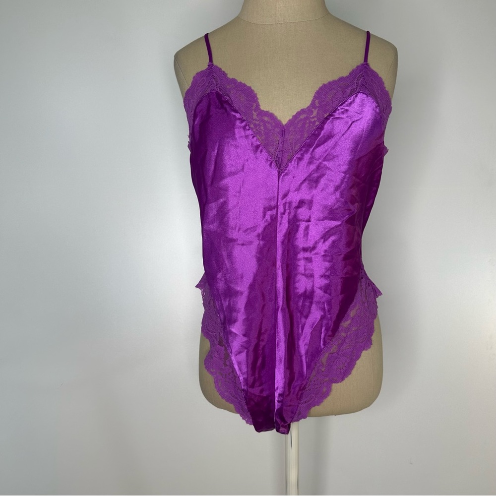 Delicates faux silky purple bodysuit medium
